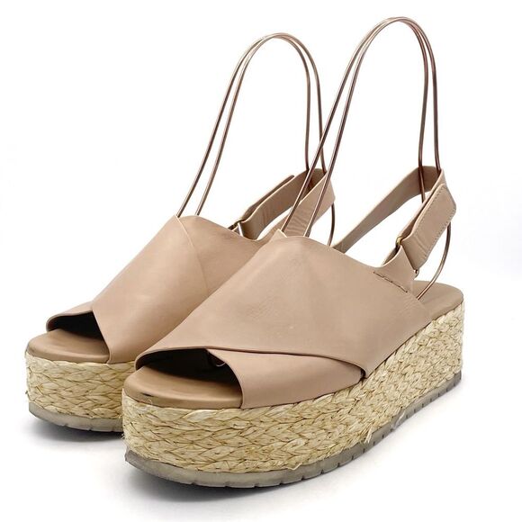 Vince Jesson Platform Sandals Nude Taupe Leather Cross Strap Flatform Size 8 - Picture 5 of 16